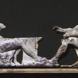 Ivory representation of Dionysus and Silenus from the bed chamber © Aigai.gr